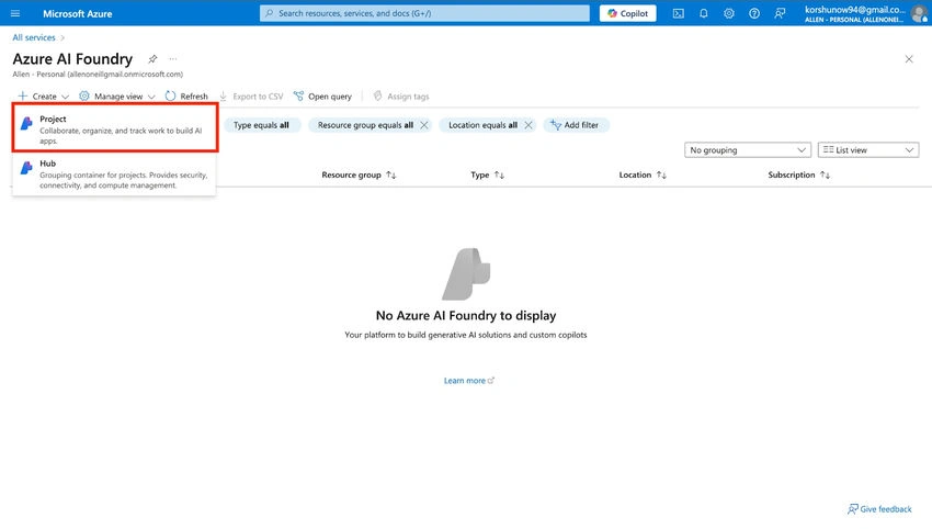 Azure AI Foundary Project
