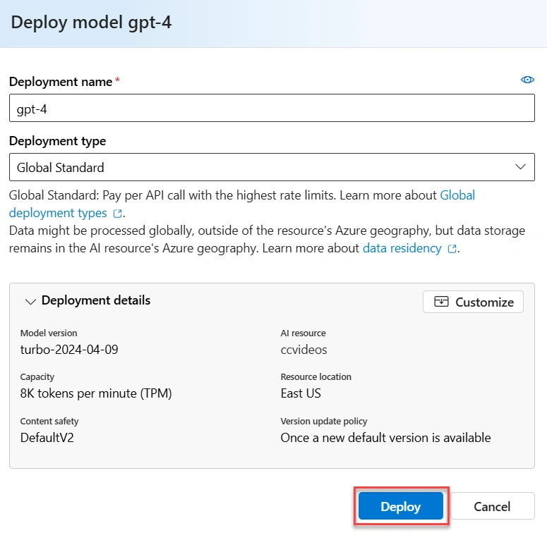 Deploy model GPT-4