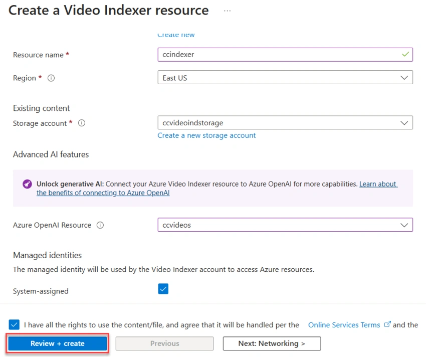 Create Video Indexer resource