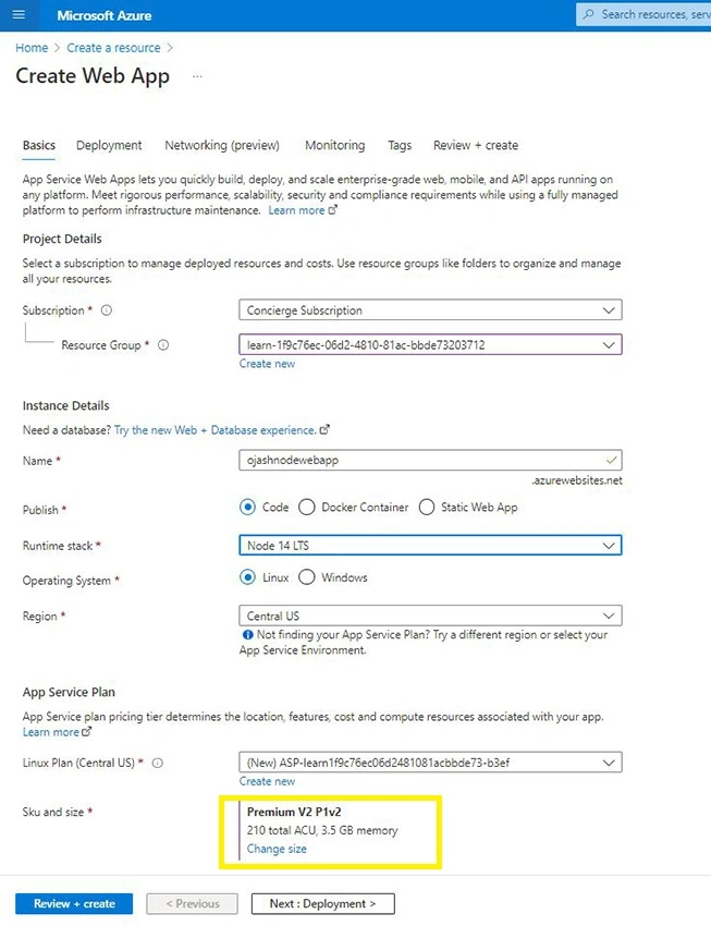 Azure App Service - Creating Node.js Web App