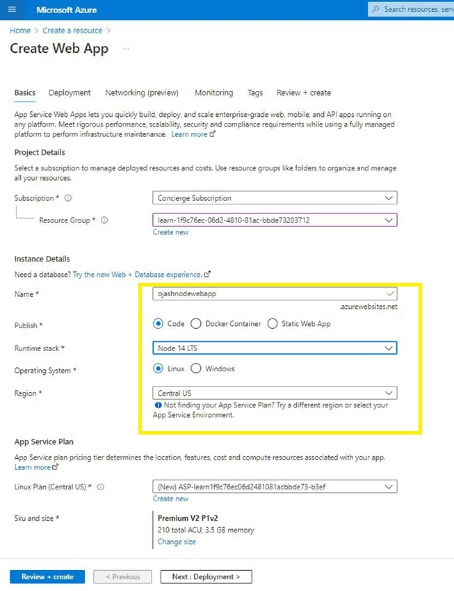 Azure App Service - Creating Node.js Web App
