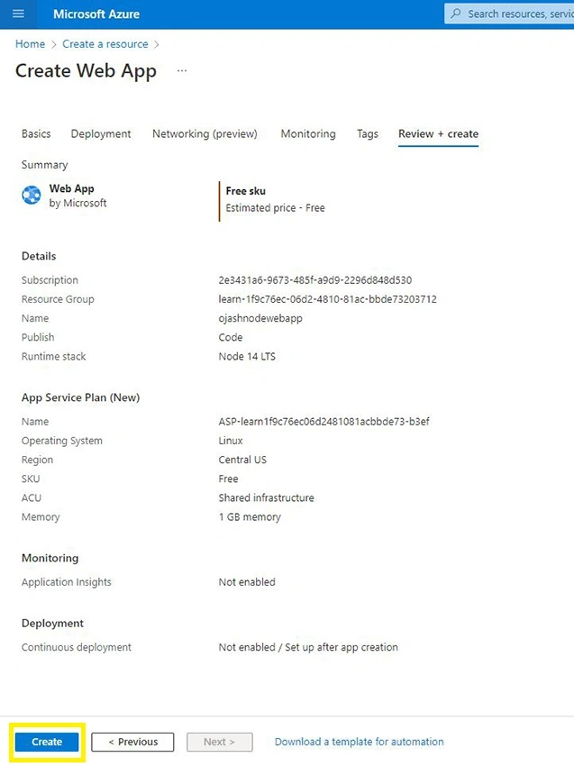 Azure App Service - Creating Node.js Web App