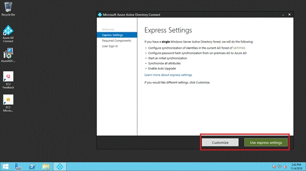Azure AWS AD Users Sync Up - Install Azure AD Connect in Windows Server
