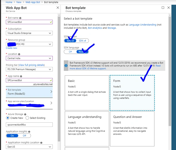Azure Bot Using NodeJS Form Flow Template