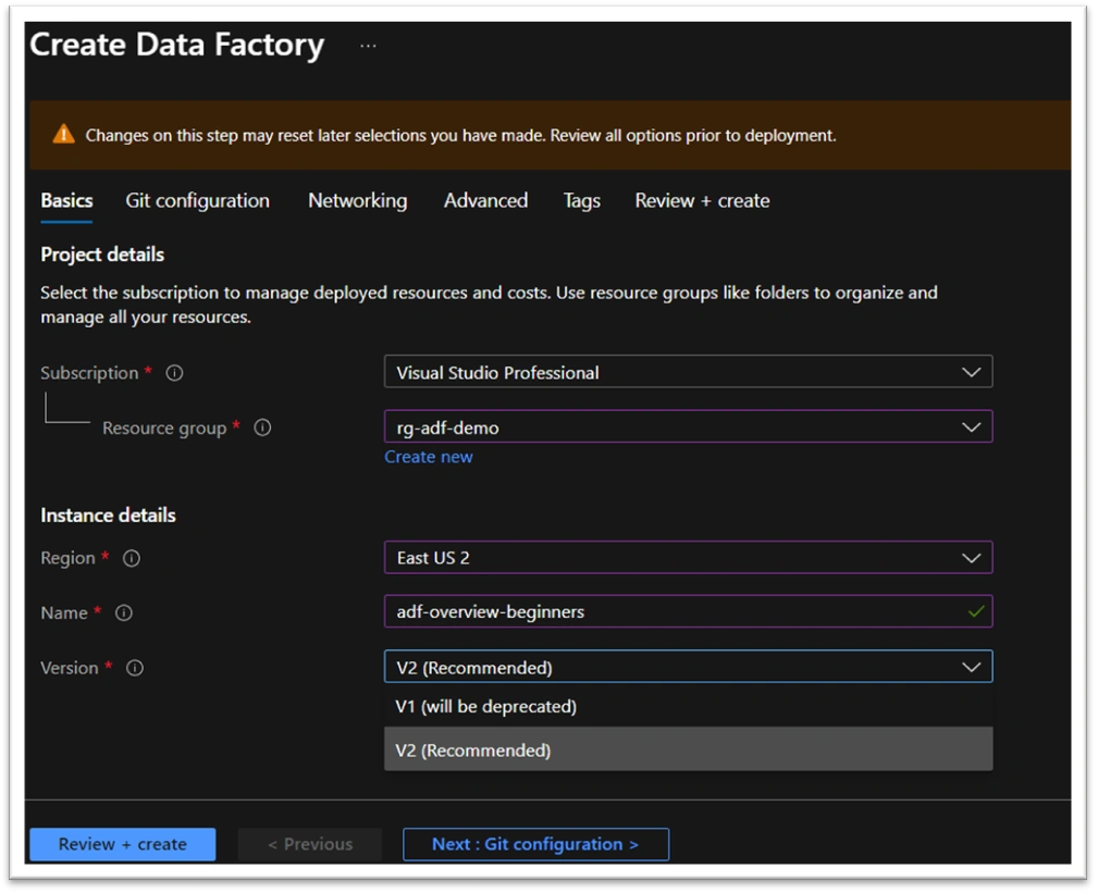 Create Azure Data factory