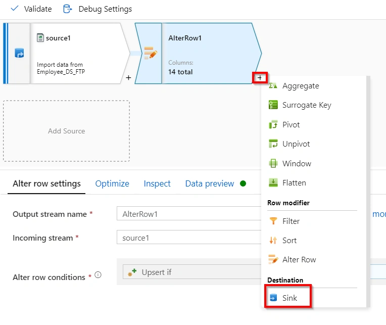 Azure Data Factory – Implement UpSert using Dataflow Alter Row Transformation