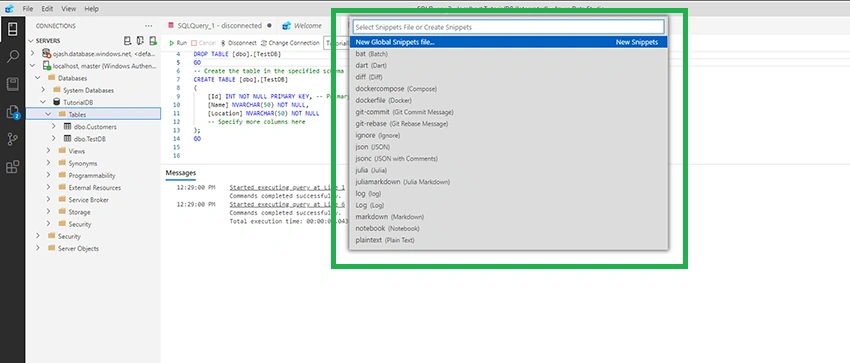 Creating Custom SQL Code Snippets