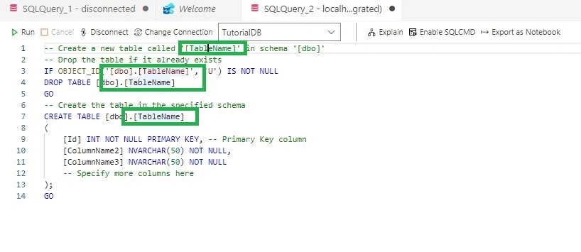 SQL Code Snippets in Azure Data Studio