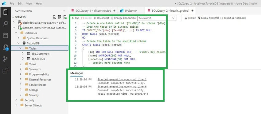 SQL Code Snippets in Azure Data Studio