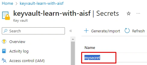 Copy the secret name