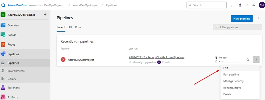 go to pipeline and click on Edit