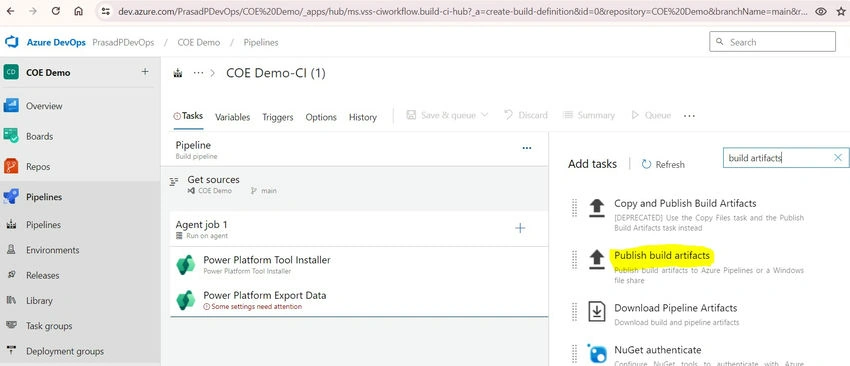 Publish build artifacts