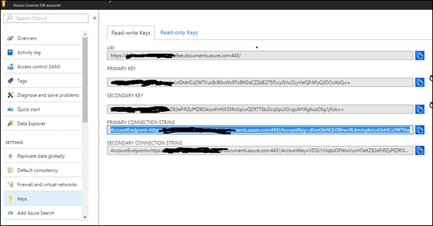 Connection string of cosmos Db