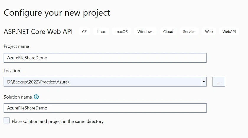 Azure File Share Storage implementation using .NET Core 6 Web API