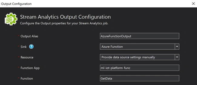 Azure Function Output Configuration