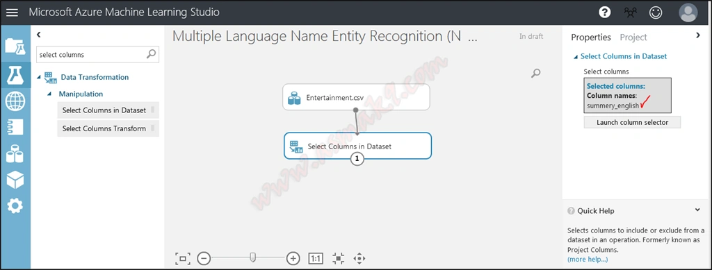 Azure Machine Learning Studio - Multiple Language Named Entity Recognition (NER) Text Analysis