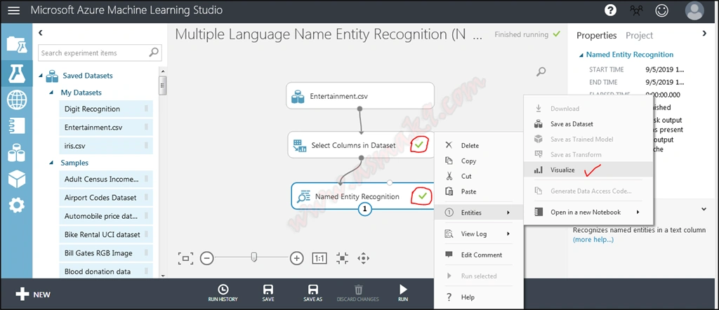 Azure Machine Learning Studio - Multiple Language Named Entity Recognition (NER) Text Analysis