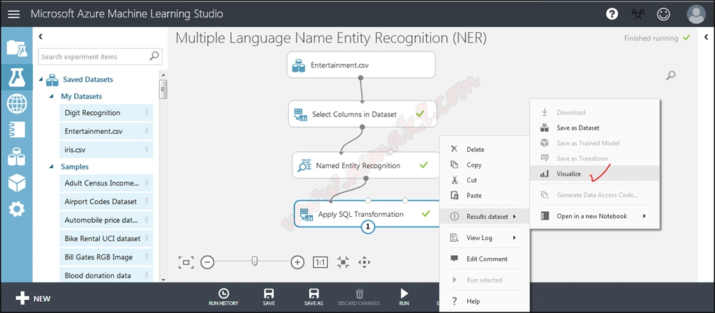Azure Machine Learning Studio - Multiple Language Named Entity Recognition (NER) Text Analysis