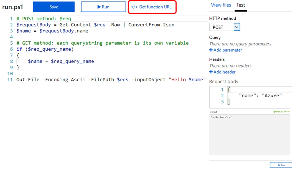 Azure HTTP PowerShell Function App
