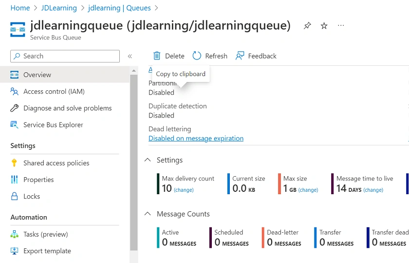 Azure Service Bus implementation using .NET Core 6 and Queue Trigger to fetch messages