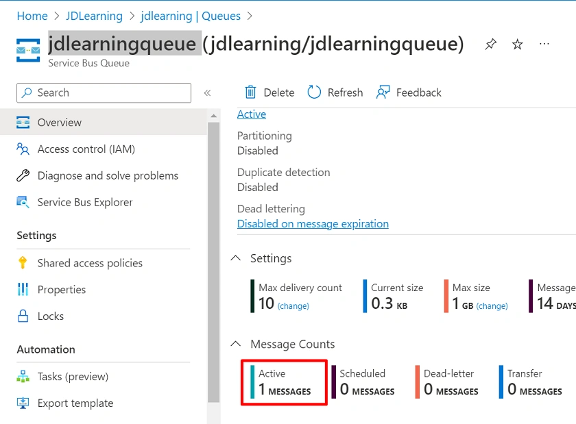 Azure Service Bus implementation using .NET Core 6 and Queue Trigger to fetch messages