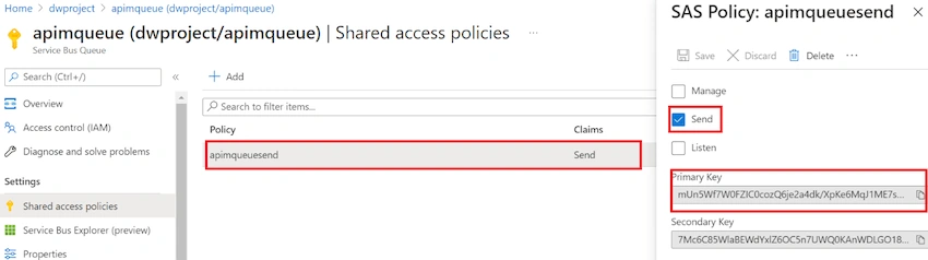 Azure Service Bus through APIM and generating a SAS Token