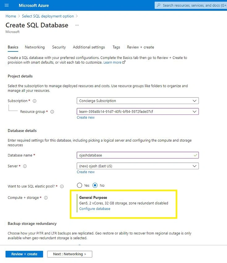 Create a Single Serverless Database in Azure