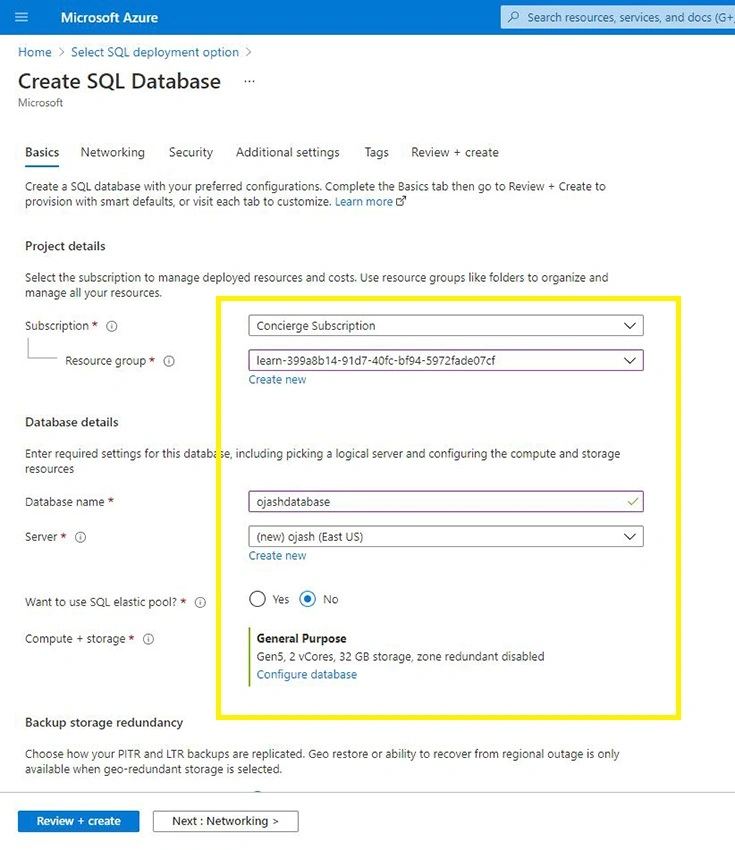 Create a Single Serverless Database in Azure