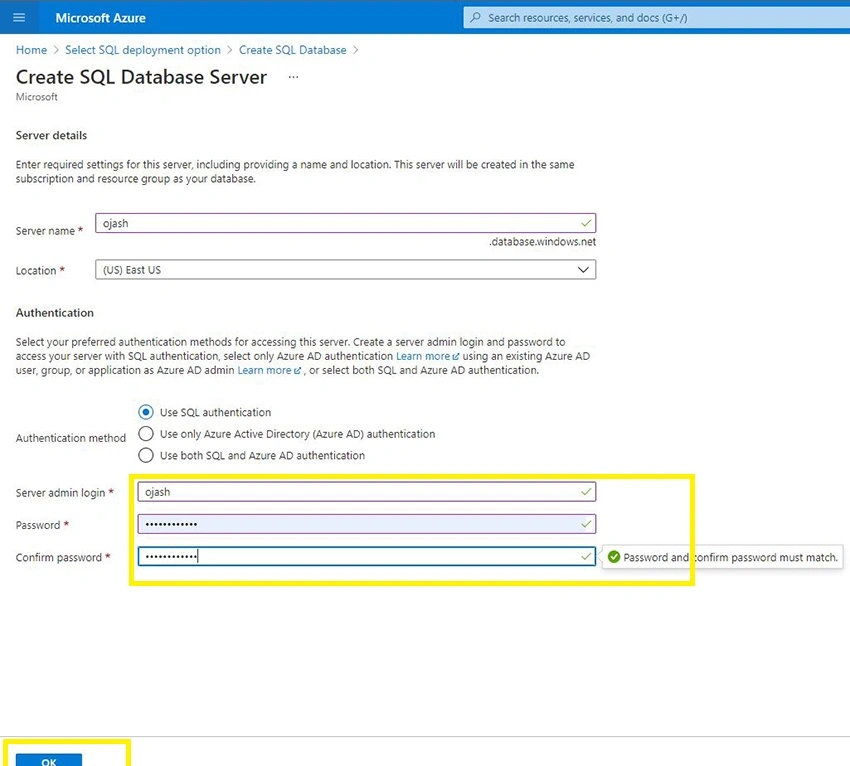 Create a Single Serverless Database in Azure