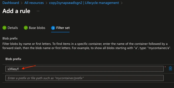 Azure Storage Lifecycle Management Filter