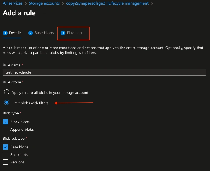 Azure Storage Lifecycle Management Configuration