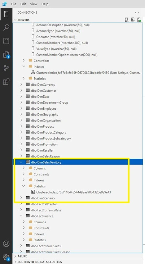create statistics in Azure