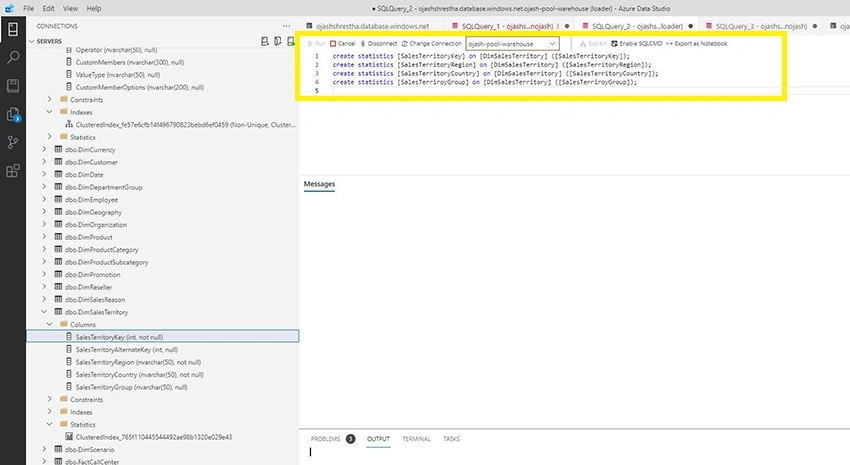 create statistics in Azure