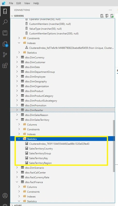 create statistics in Azure