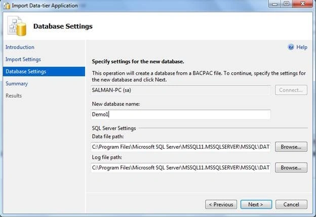 Database settings