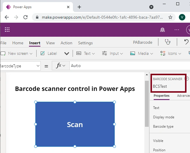 Barcode scanner Control in Power Apps