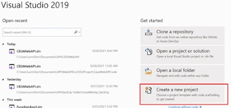Create a new project in Visual studio