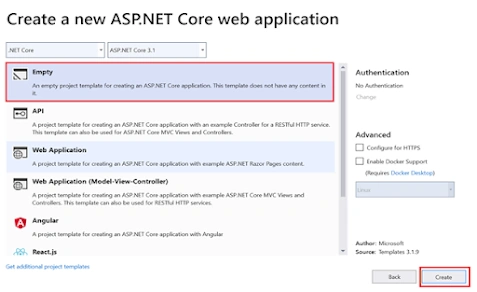 New ASP.NET Core web application