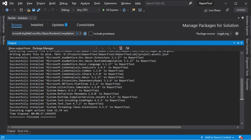 Basic settingsconfiguration of .Net Core Web Application