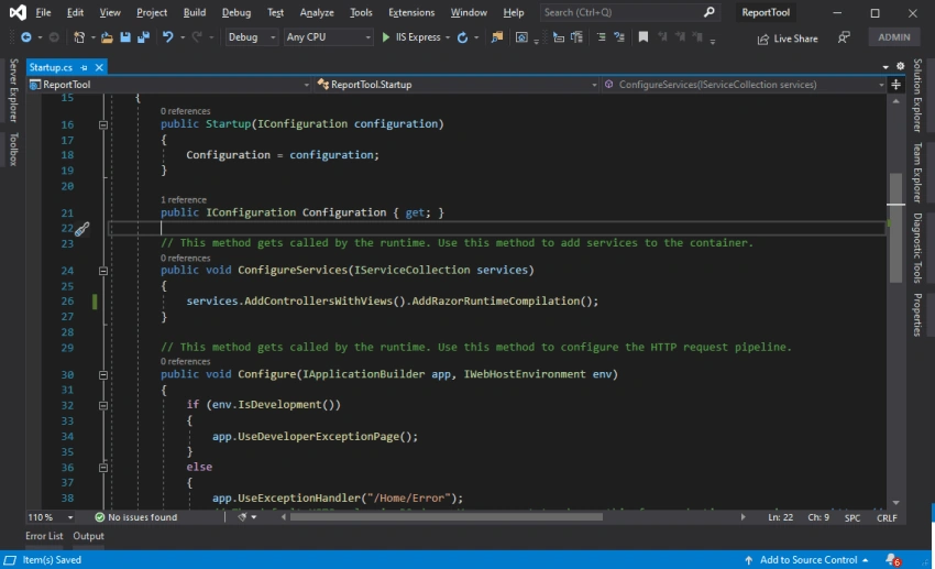 Basic settingsconfiguration of .Net Core Web Application