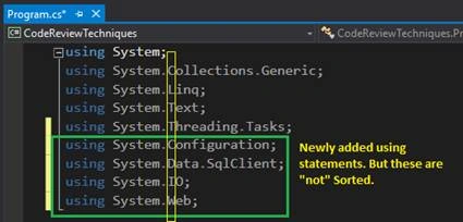 Newly added using statements