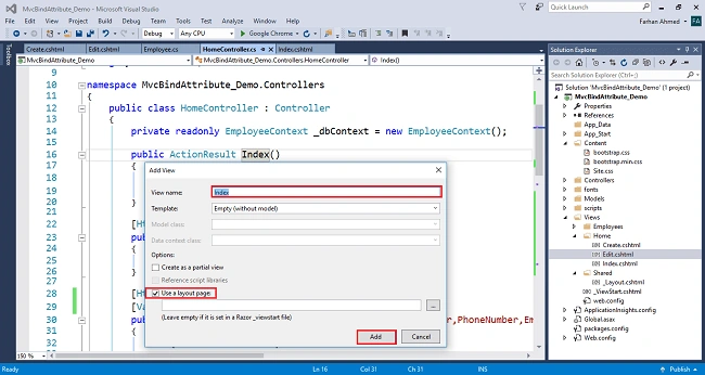 Bind Attribute In ASP.NET MVC