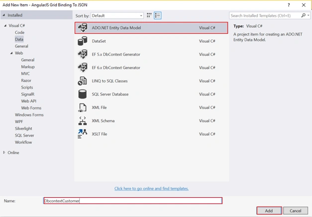 Adding ADO.NET Entity Data Model