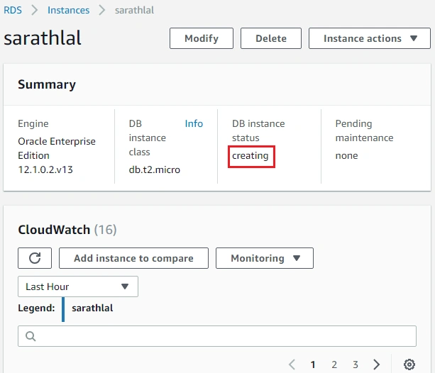 DB instance status
