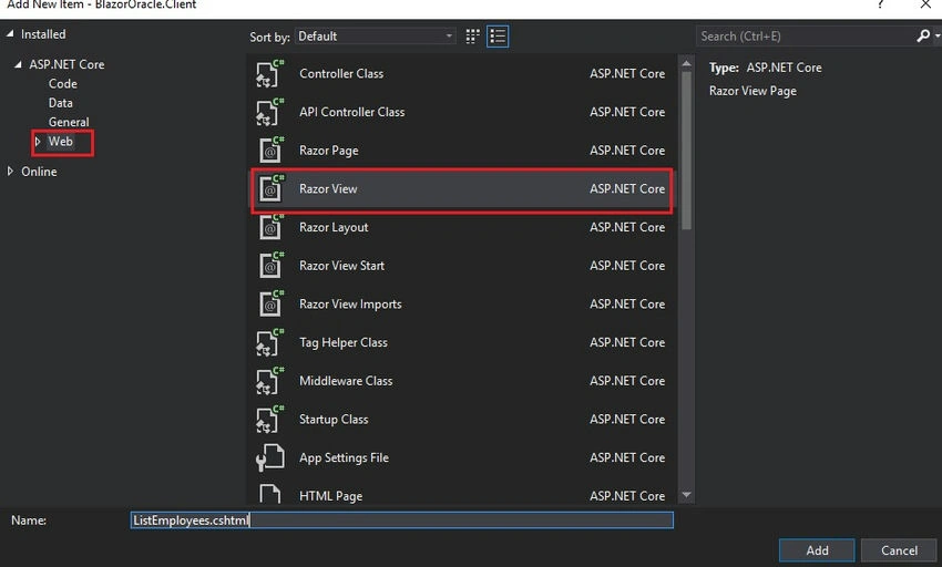 Create Razor view