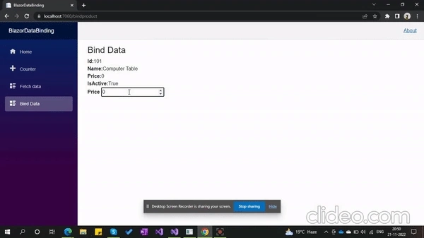 output one way data binding again