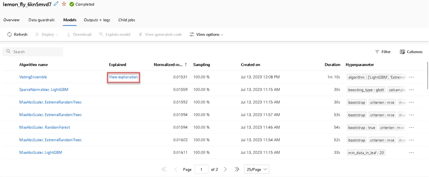 regression model of house renting Azure AutoML