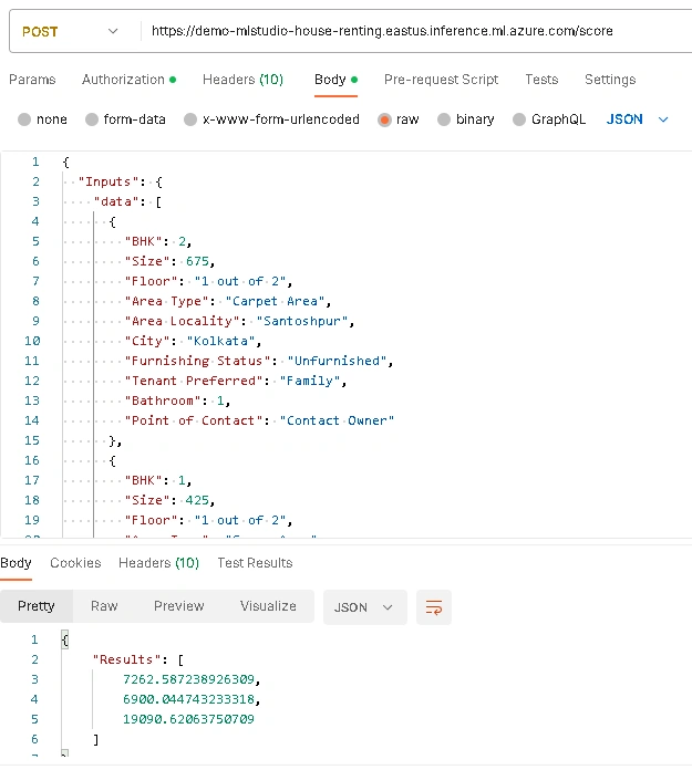 regression model of house renting Azure AutoML