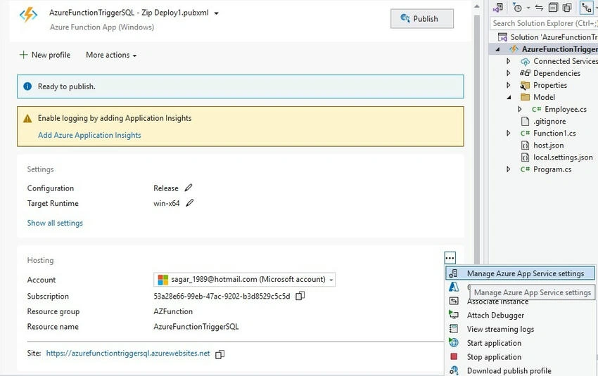 Publish profile