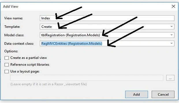 Add View dialogue box